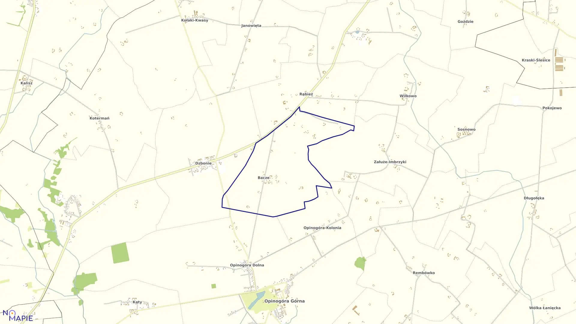 Mapa obrębu BACZE w gminie Opinogóra Górna