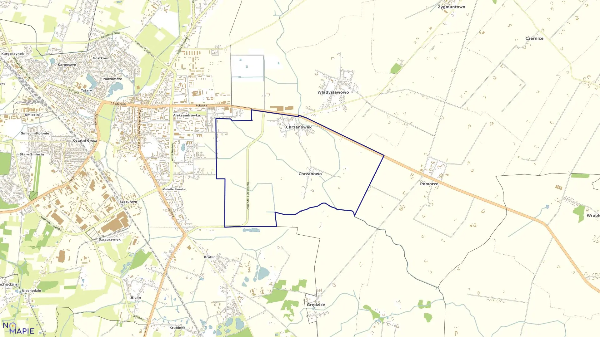 Mapa obrębu CHRZANÓWEK w gminie Opinogóra Górna