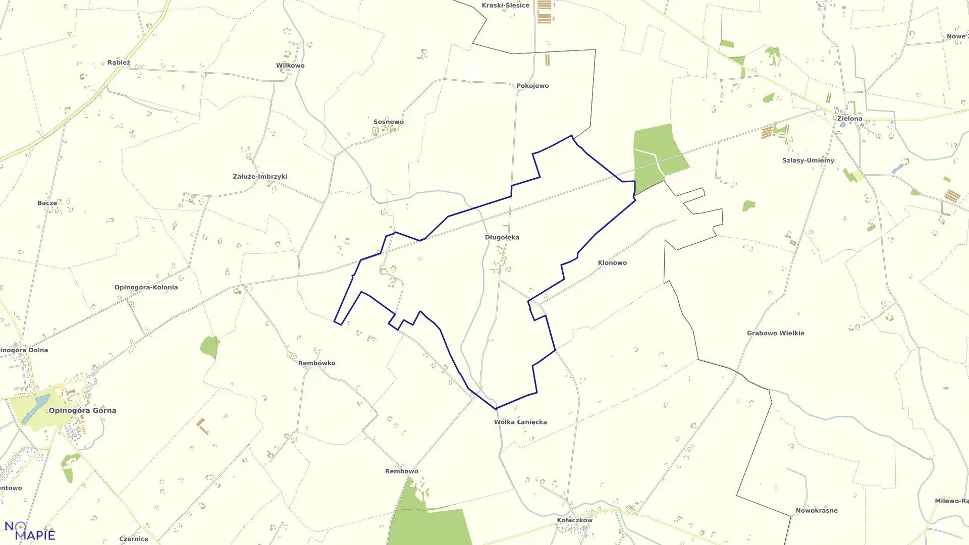 Mapa obrębu DŁUGOŁĘKA w gminie Opinogóra Górna