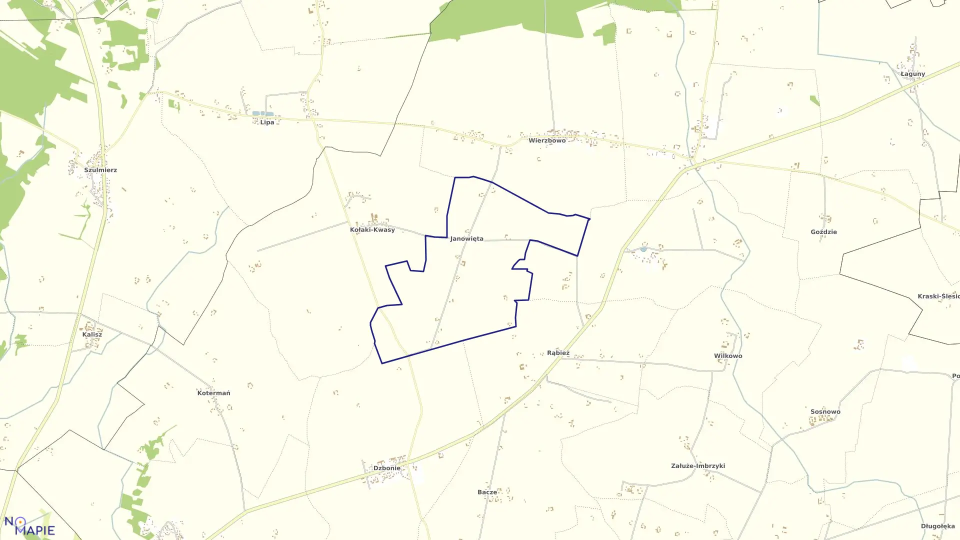 Mapa obrębu JANOWIĘTA w gminie Opinogóra Górna