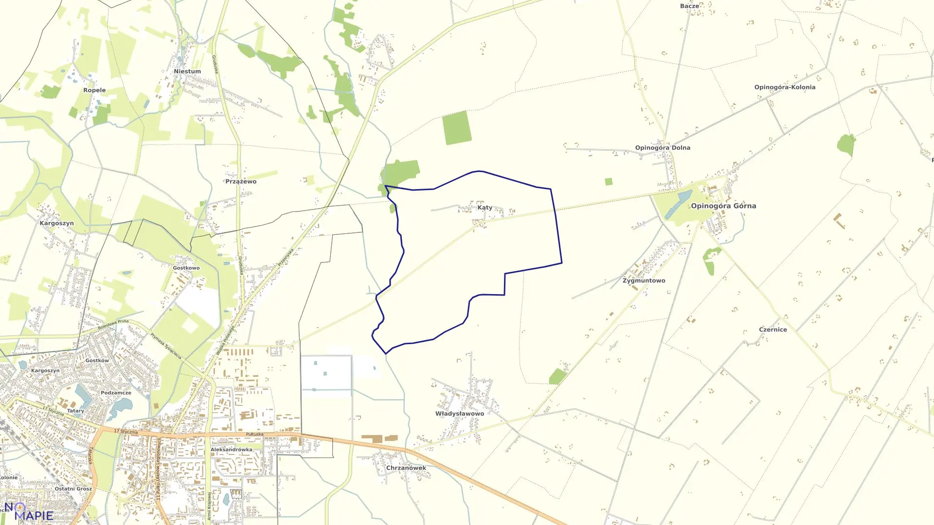 Mapa obrębu KĄTY w gminie Opinogóra Górna