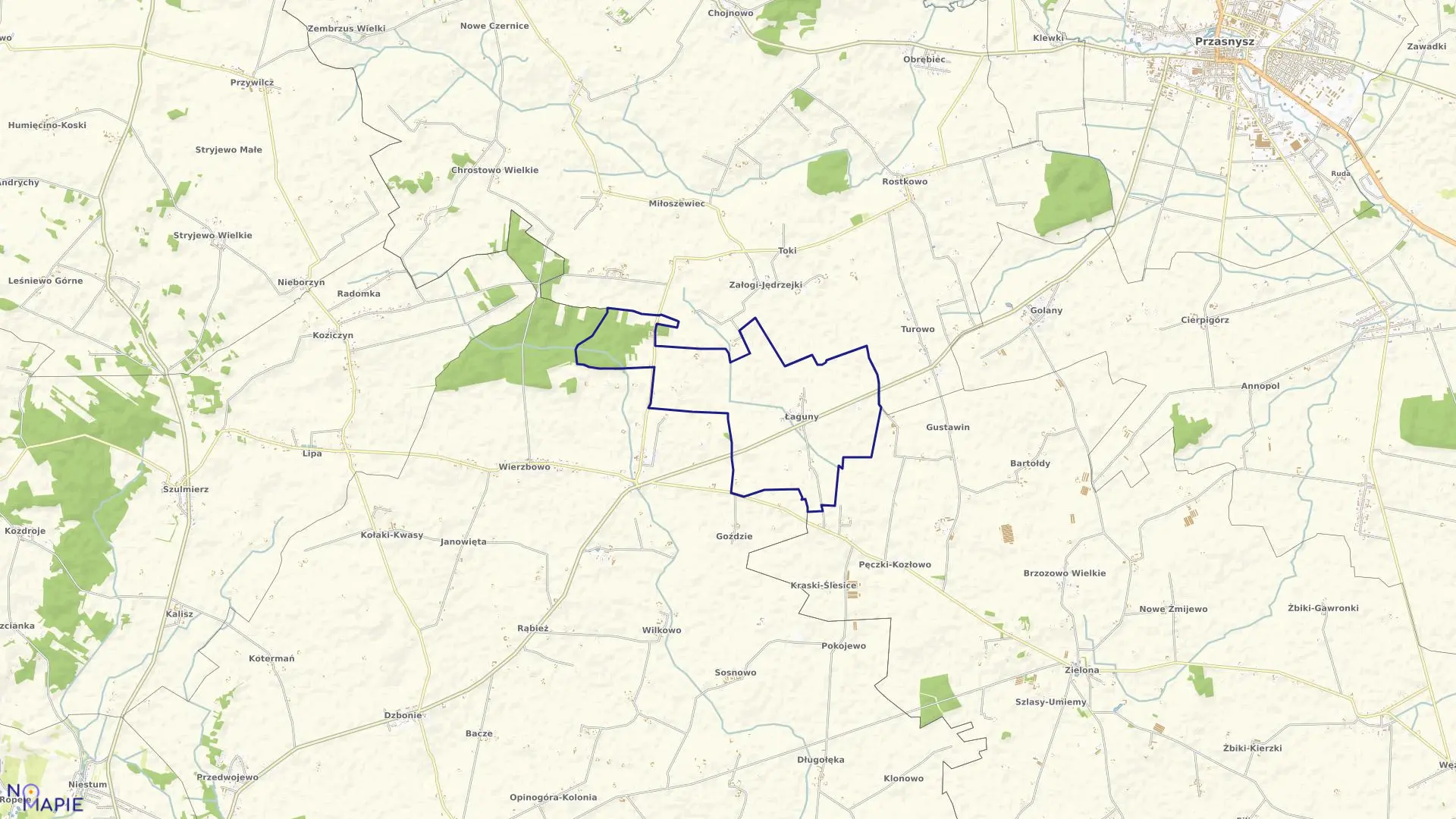 Mapa obrębu ŁAGUNY w gminie Opinogóra Górna