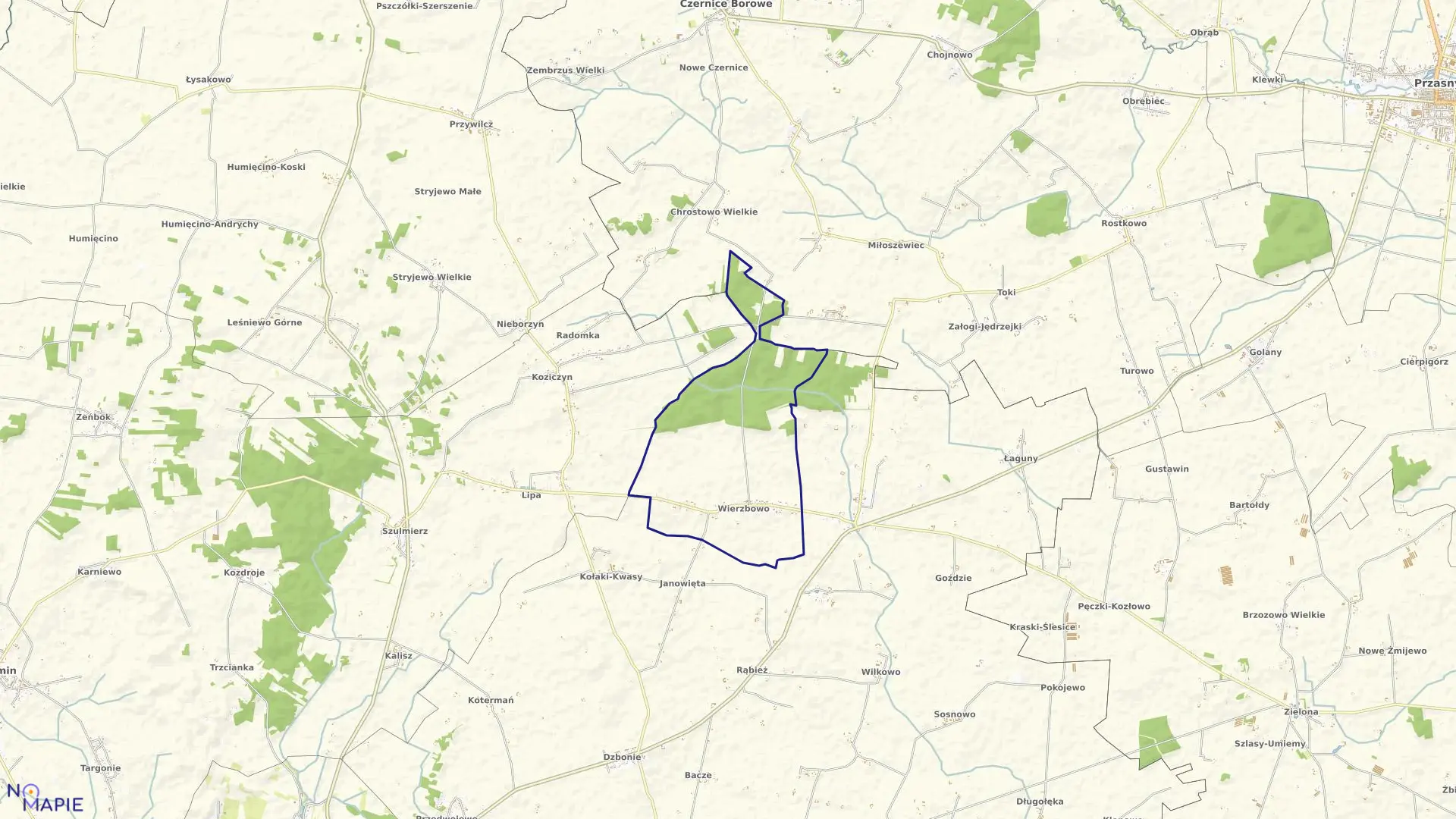 Mapa obrębu WIERZBOWO w gminie Opinogóra Górna