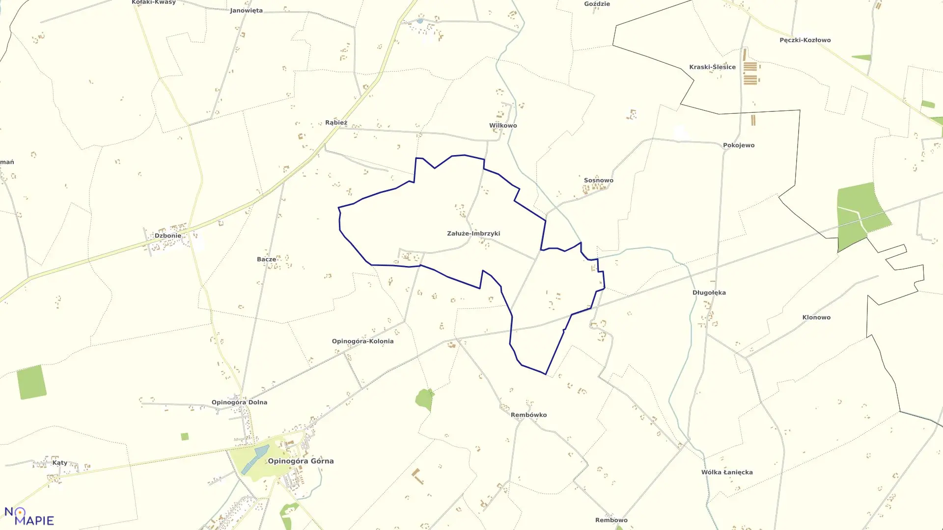 Mapa obrębu ZAŁUŻE-IMBRZYKI w gminie Opinogóra Górna